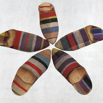 Upcycled Babouches from Vintage Moroccan blankets Multicolor Plaid