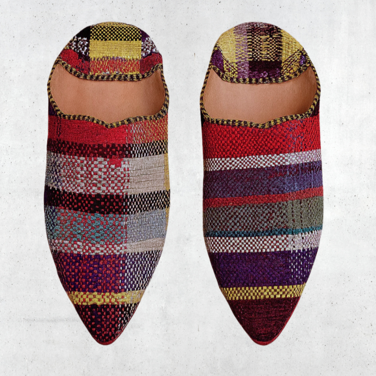 Upcycled Babouches from Vintage Moroccan blankets Multicolor Plaid