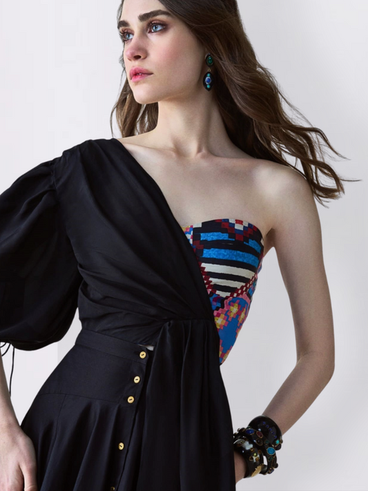 One-Shoulder Balloon Sleeve Bustier Top