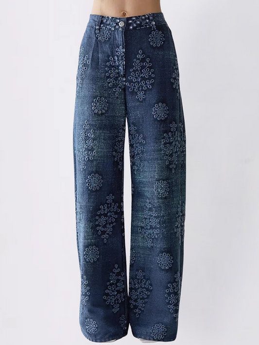 San Gallo Eyelet Denim Pants