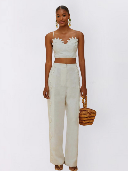 High Waisted Wavy Buttoning Pants