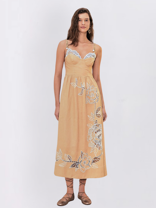 Sand Richelieu Midi Dress