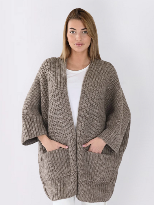Oversized Knit Coat Taupe
