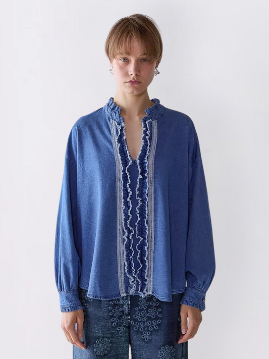 Chambray Ruffle Top
