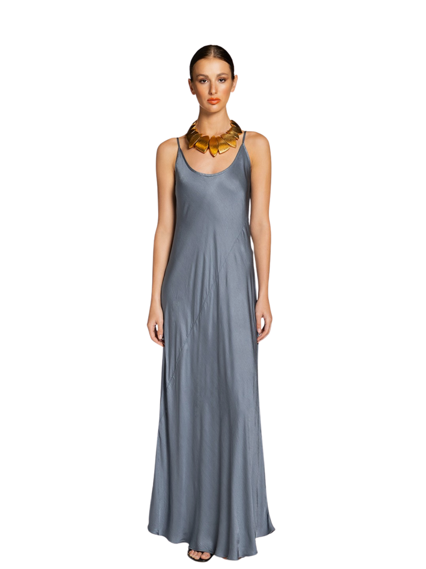 long grey silk dress