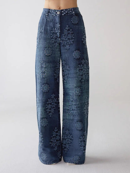 San Gallo Eyelet Denim Pants