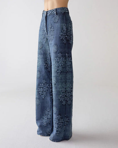 San Gallo Eyelet Denim Pants