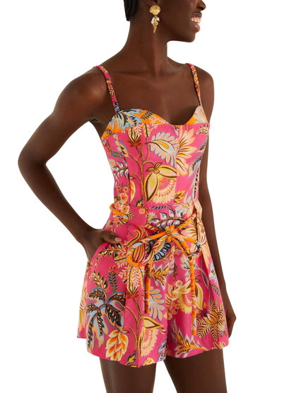 Farm Rio Pink Ligia Floral Drawstring Romper