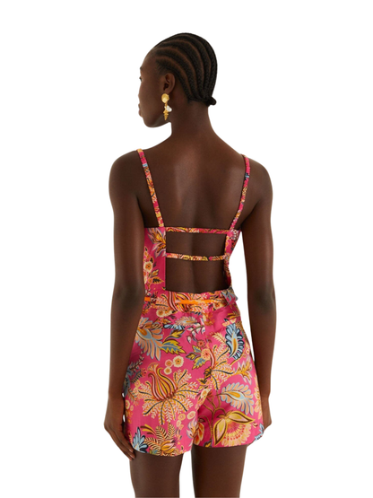 Farm Rio Pink Ligia Floral Drawstring Romper