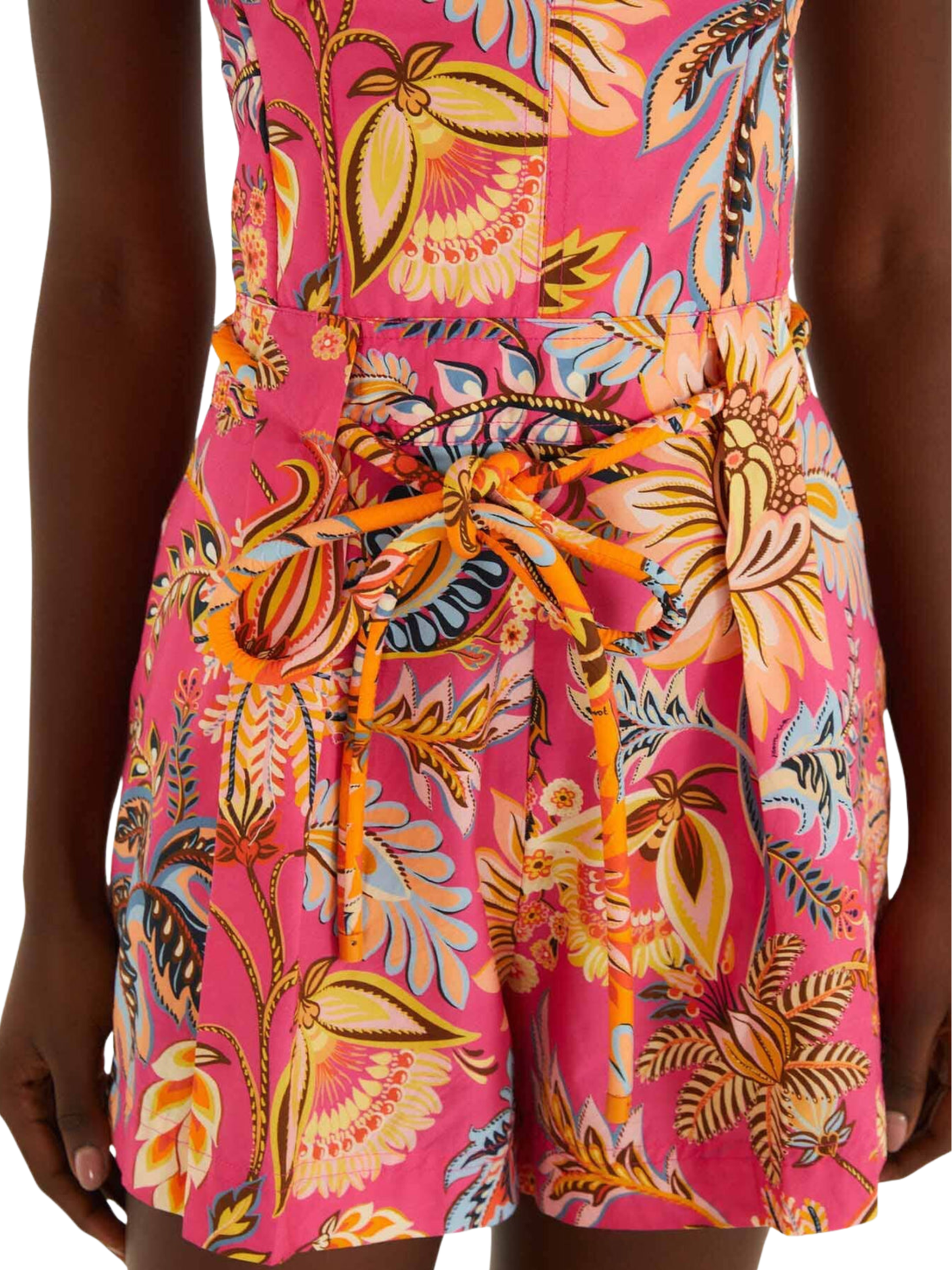 Farm Rio Pink Ligia Floral Drawstring Romper