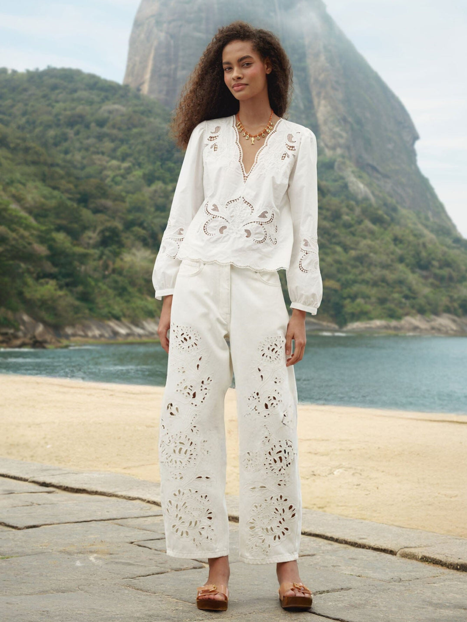 white long wide leg pants