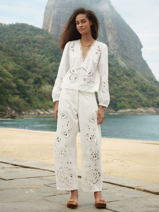white long wide leg pants