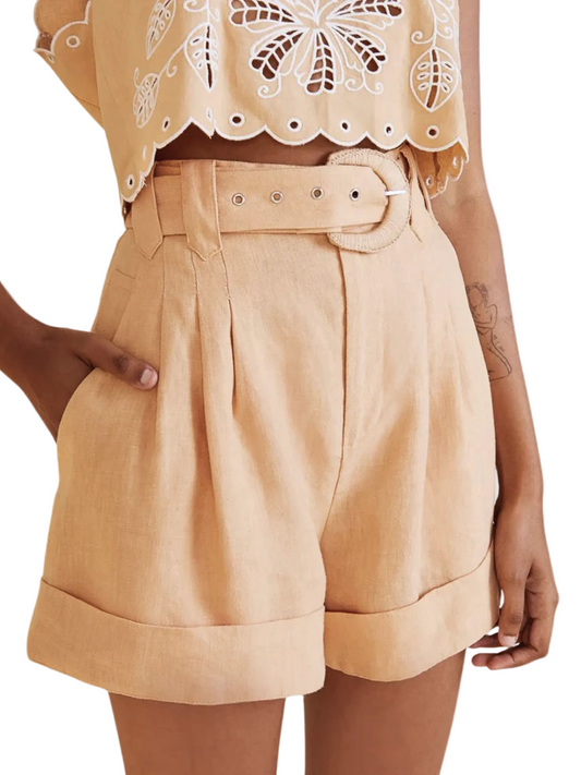 Beige Linen Shorts With Belt By Farm Rio 