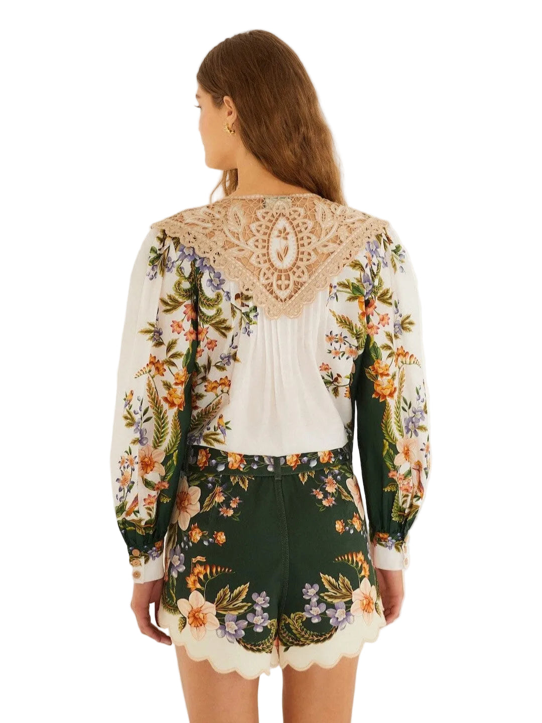 Green And White Flower Shorts  With Tailored Buckle Farm Rio 