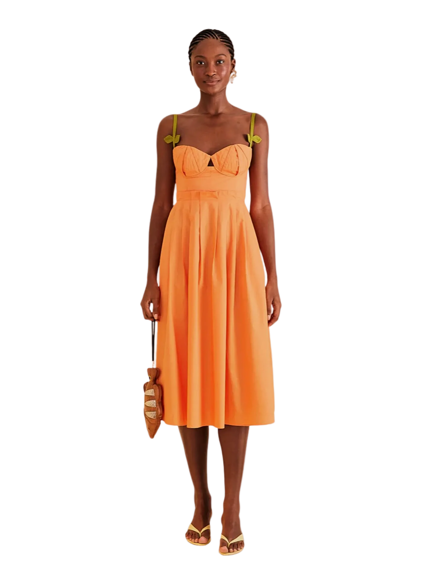 Bright Orange Midi Dress With Leave Straps By Farm Rio 