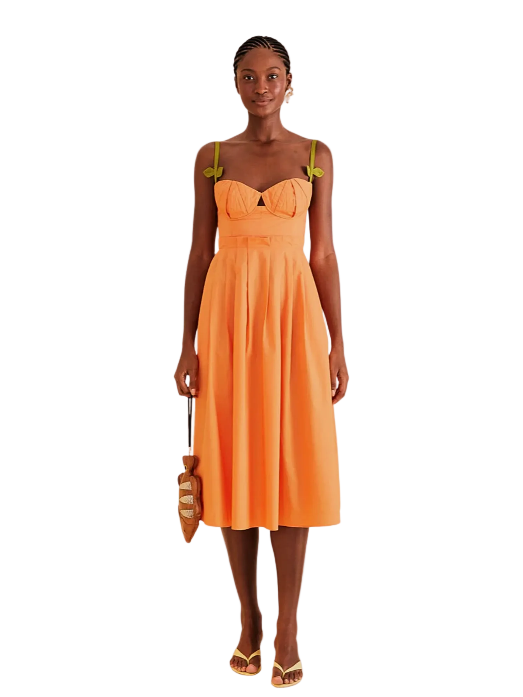 Bright Orange Midi Dress With Leave Straps By Farm Rio 