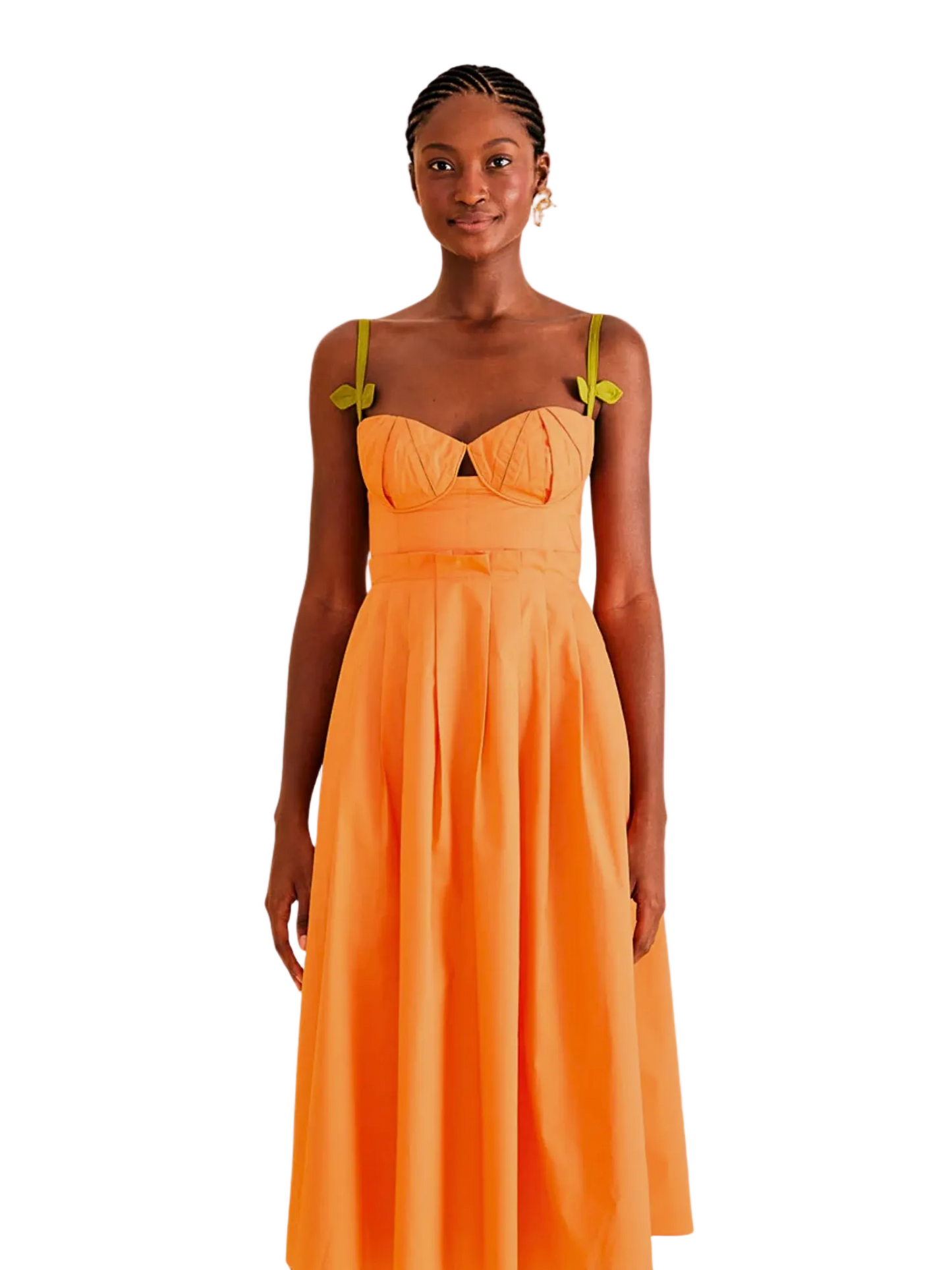 Bright Orange Midi Dress With Leave Straps By Farm Rio 