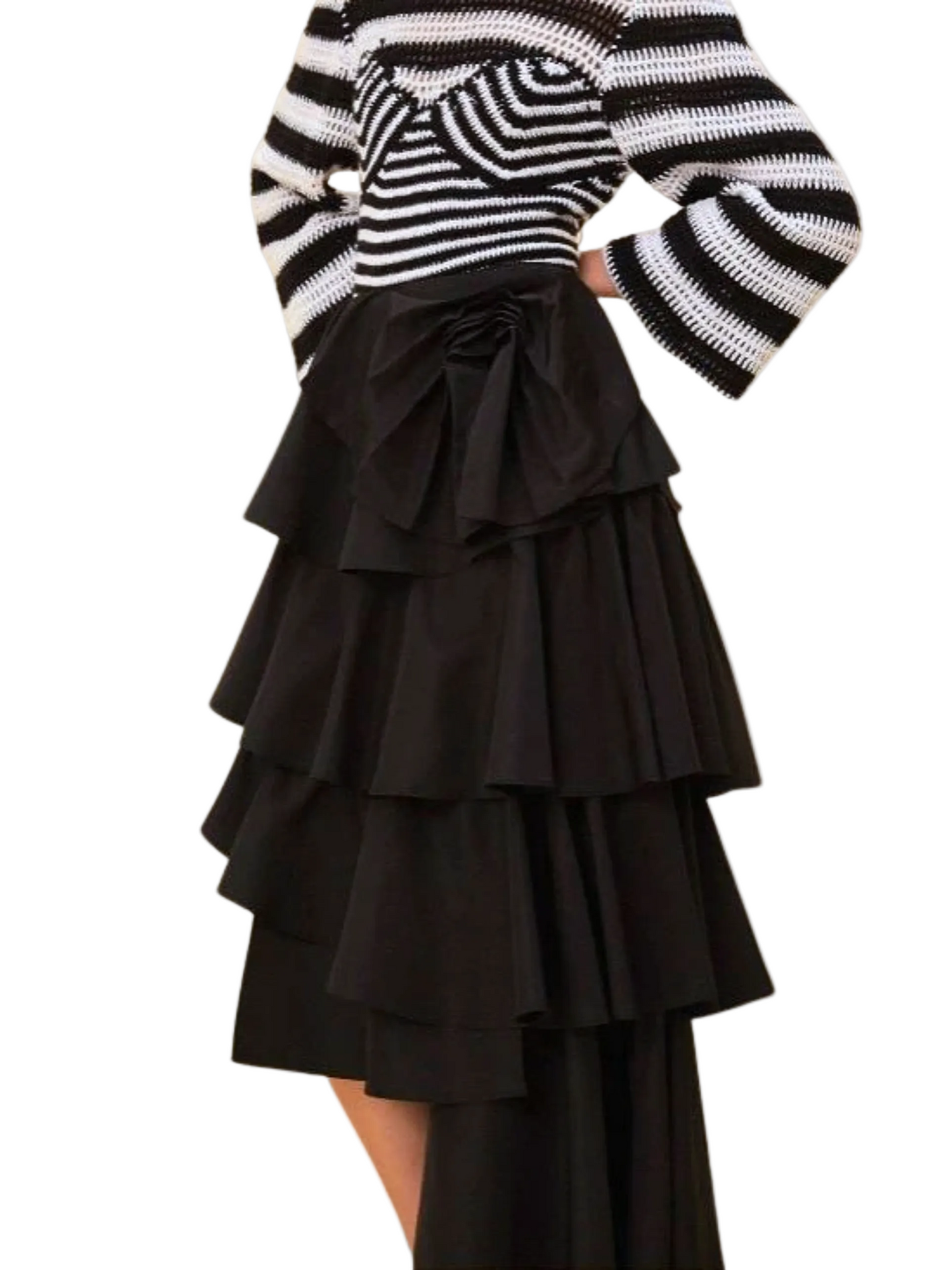 Black Layered Maxi Skirt With Ribbon By Farm Rio