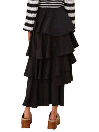 Black Layered Maxi Skirt With Ribbon By Farm Rio
