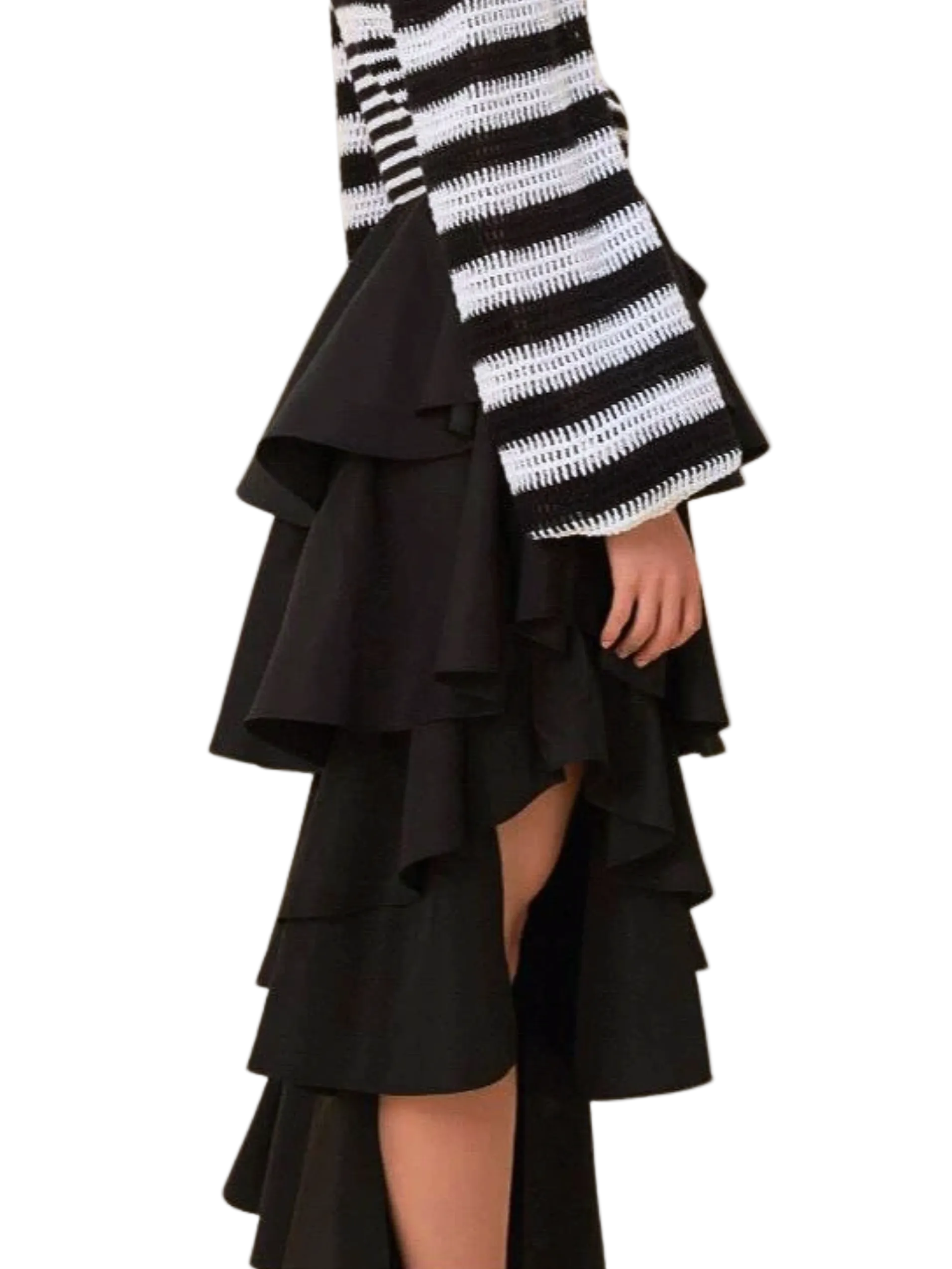 Black Layered Maxi Skirt With Ribbon By Farm Rio