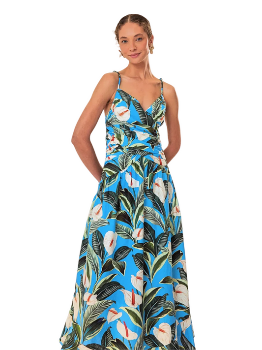 Blue Long Dress With Flowers By Farm Rio
