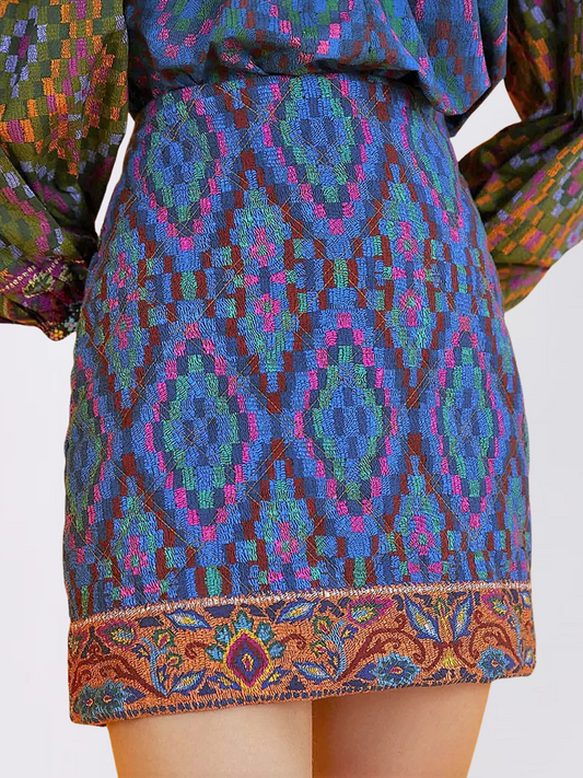 Colorful Pattern Mini Skirt By Farm Rio 