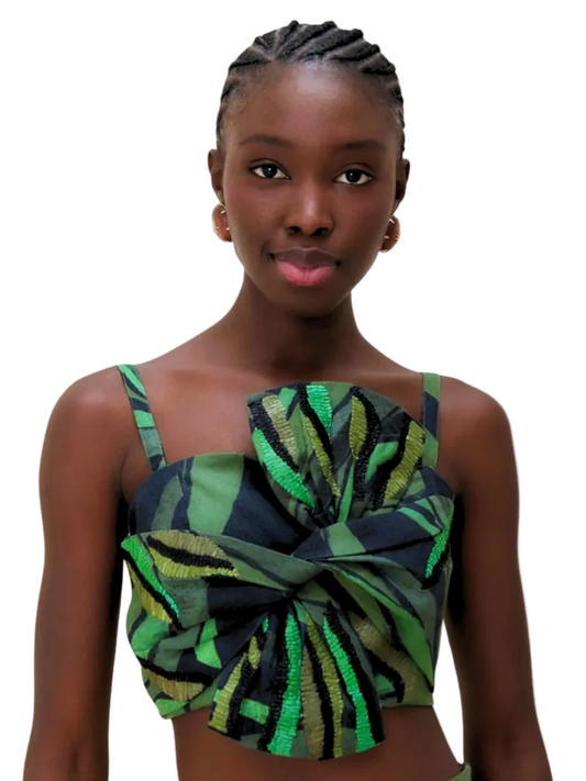 Green Black 3d Pattern Sleeveless Linen Top By Farm Rio 