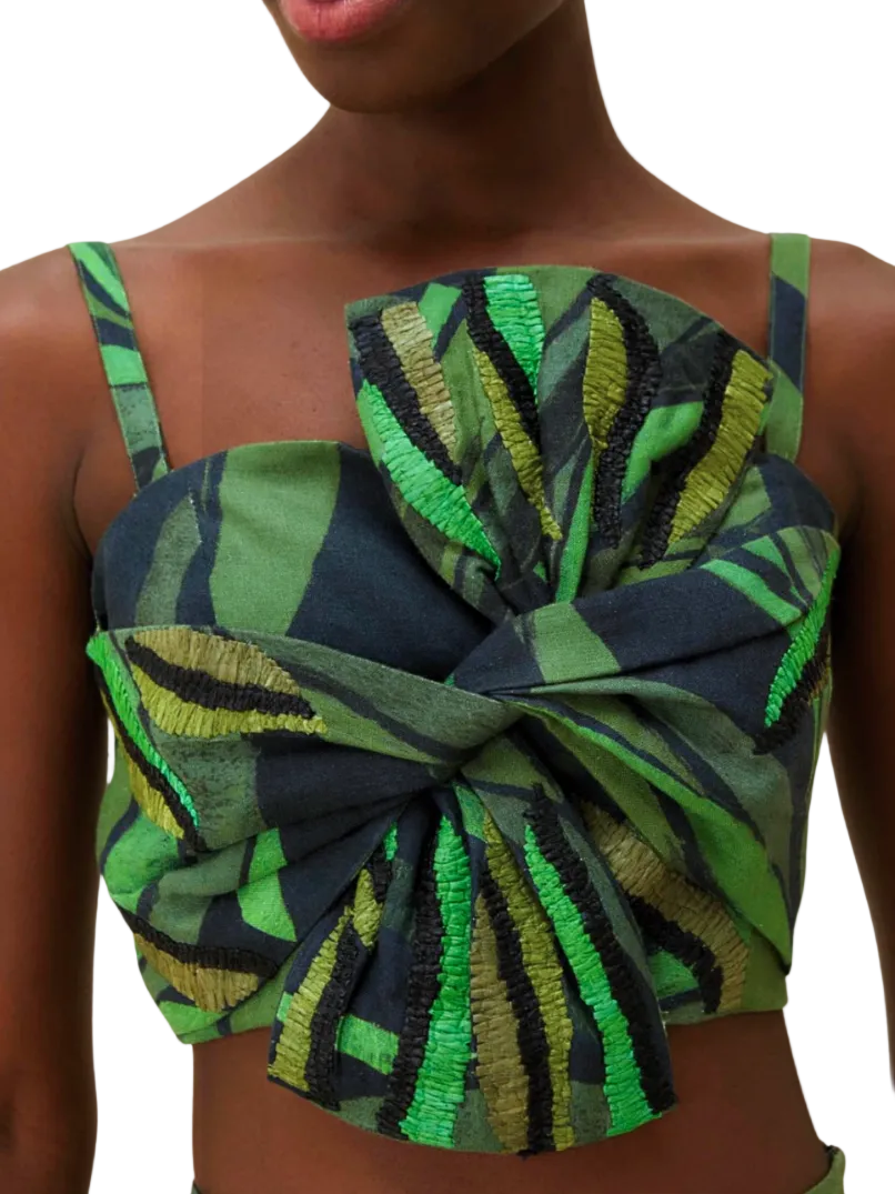 Green Black 3d Pattern Sleeveless Linen Top By Farm Rio 