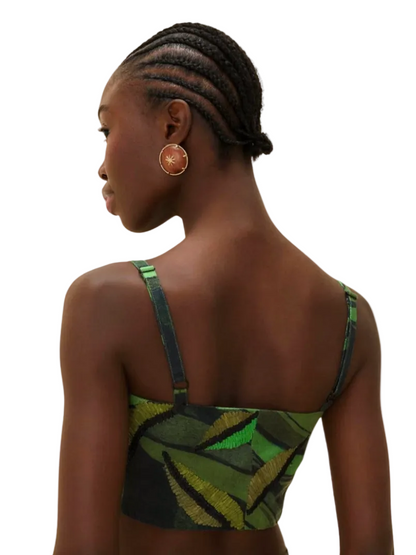 Green Black 3d Pattern Sleeveless Linen Top By Farm Rio 