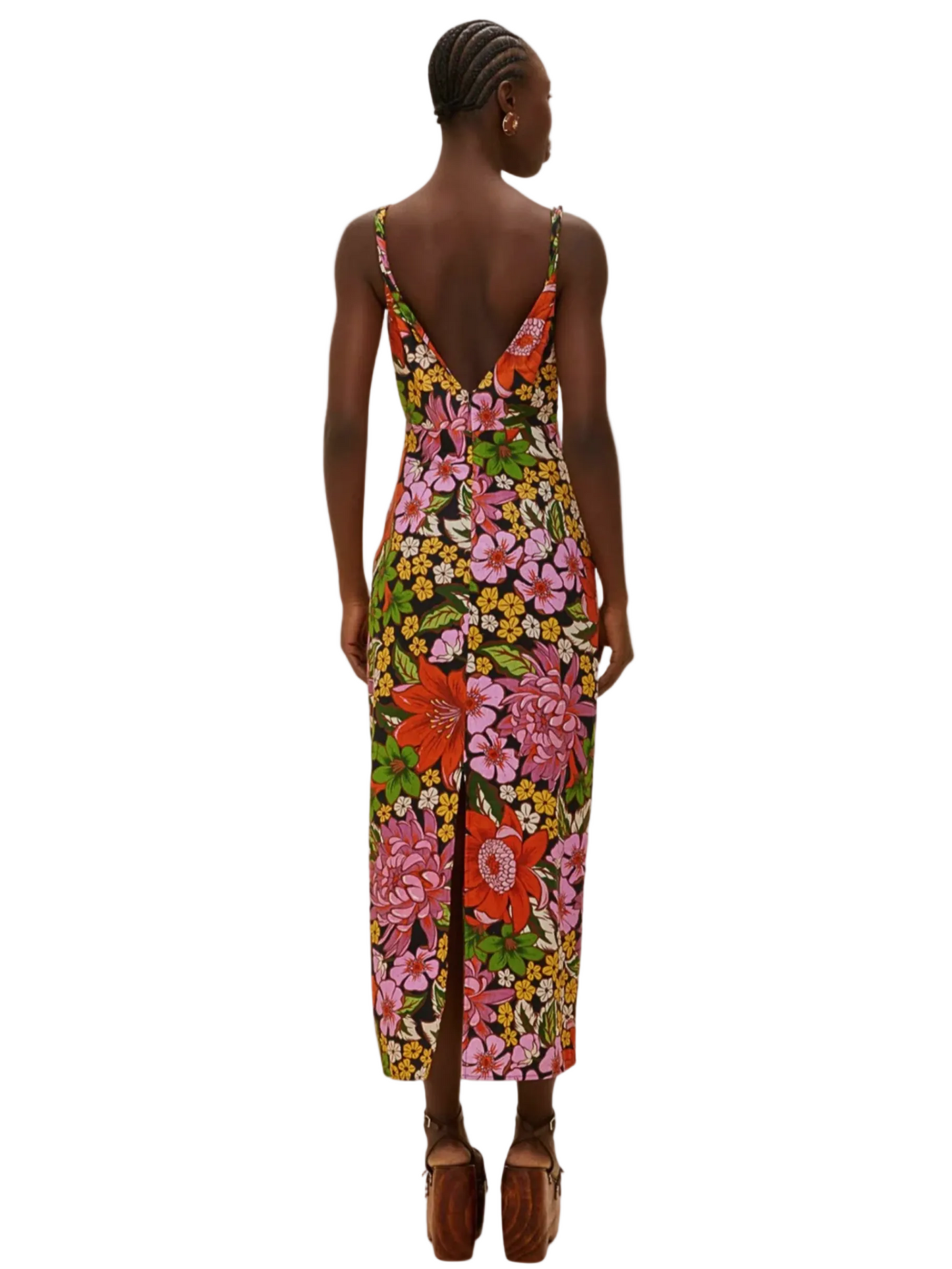 Colorful Floral Sleeveless Midi Dress With 3d Rose Detail By Farm Rio 
