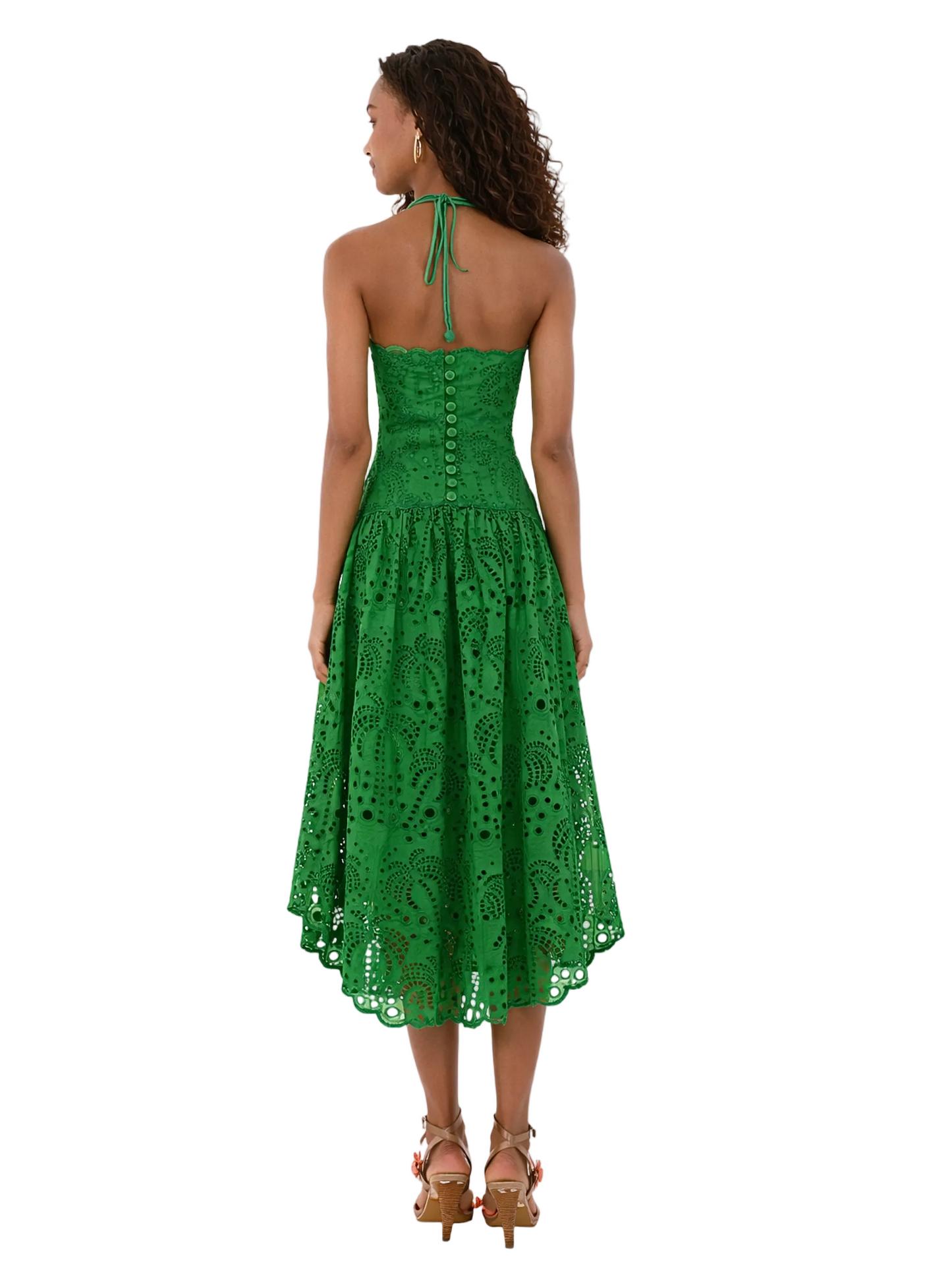 Green Lace Midi Halter Dress By Farm Rio 
