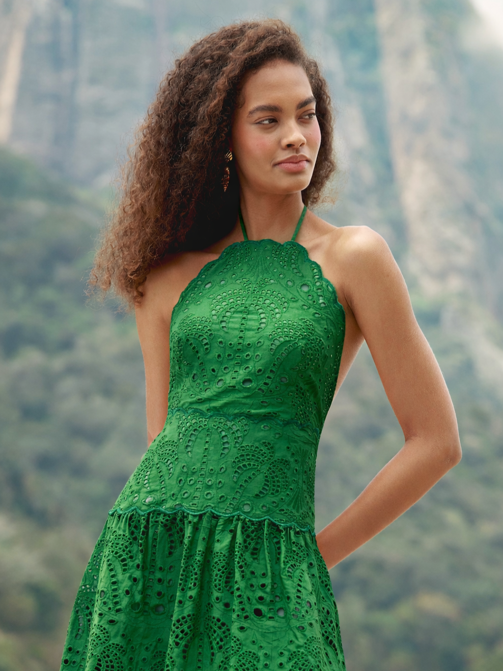 Green Lace Midi Halter Dress By Farm Rio 