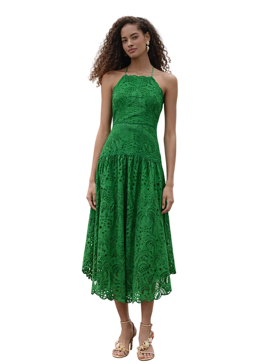 Green Lace Midi Halter Dress By Farm Rio 