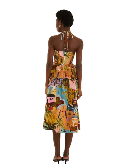 colorful strapless dress with a pattern 