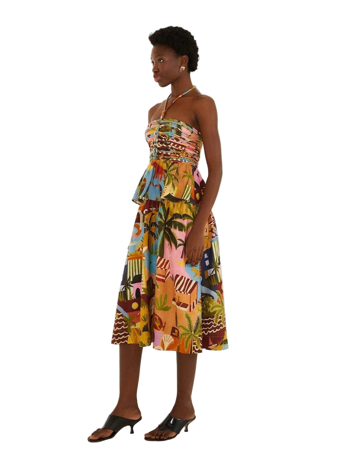 colorful strapless dress with a pattern 