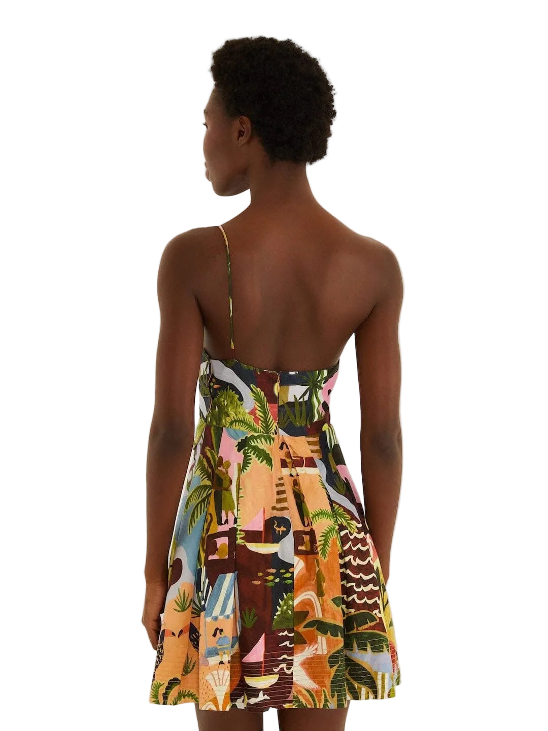  colorful patterned dress with 3d leaf motif