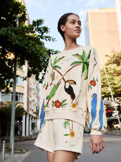 Off White shorts with palm trees and embroideries