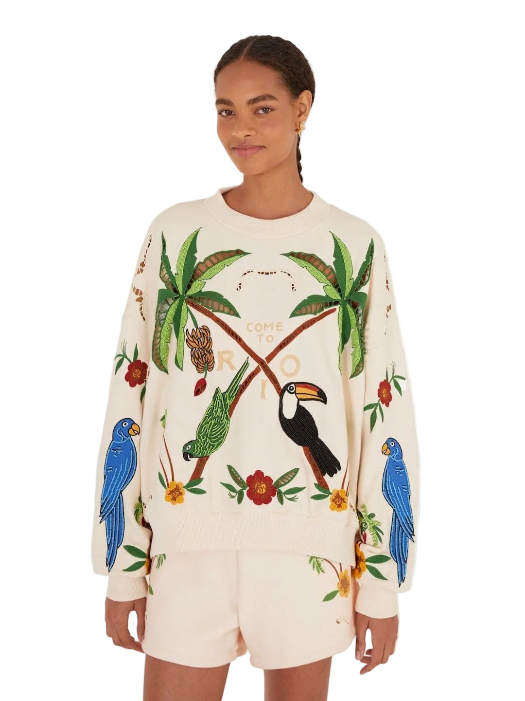 Off White shorts with palm trees and embroideries 2