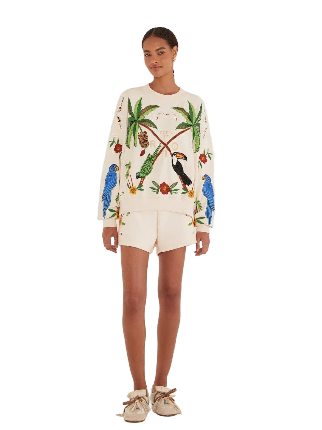 Off White shorts with palm trees and embroideries