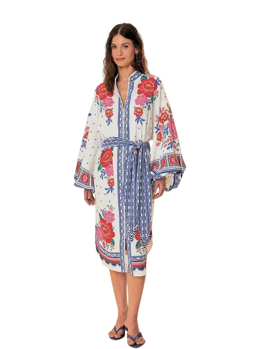 Floral Midi Kaftan Dress With Belt By Farm Rio 
