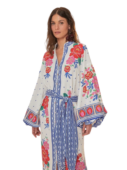 Floral Midi Kaftan Dress With Belt By Farm Rio 