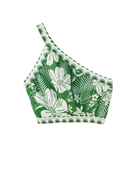 Green Floral One Shoulder Top By Farm Rio 