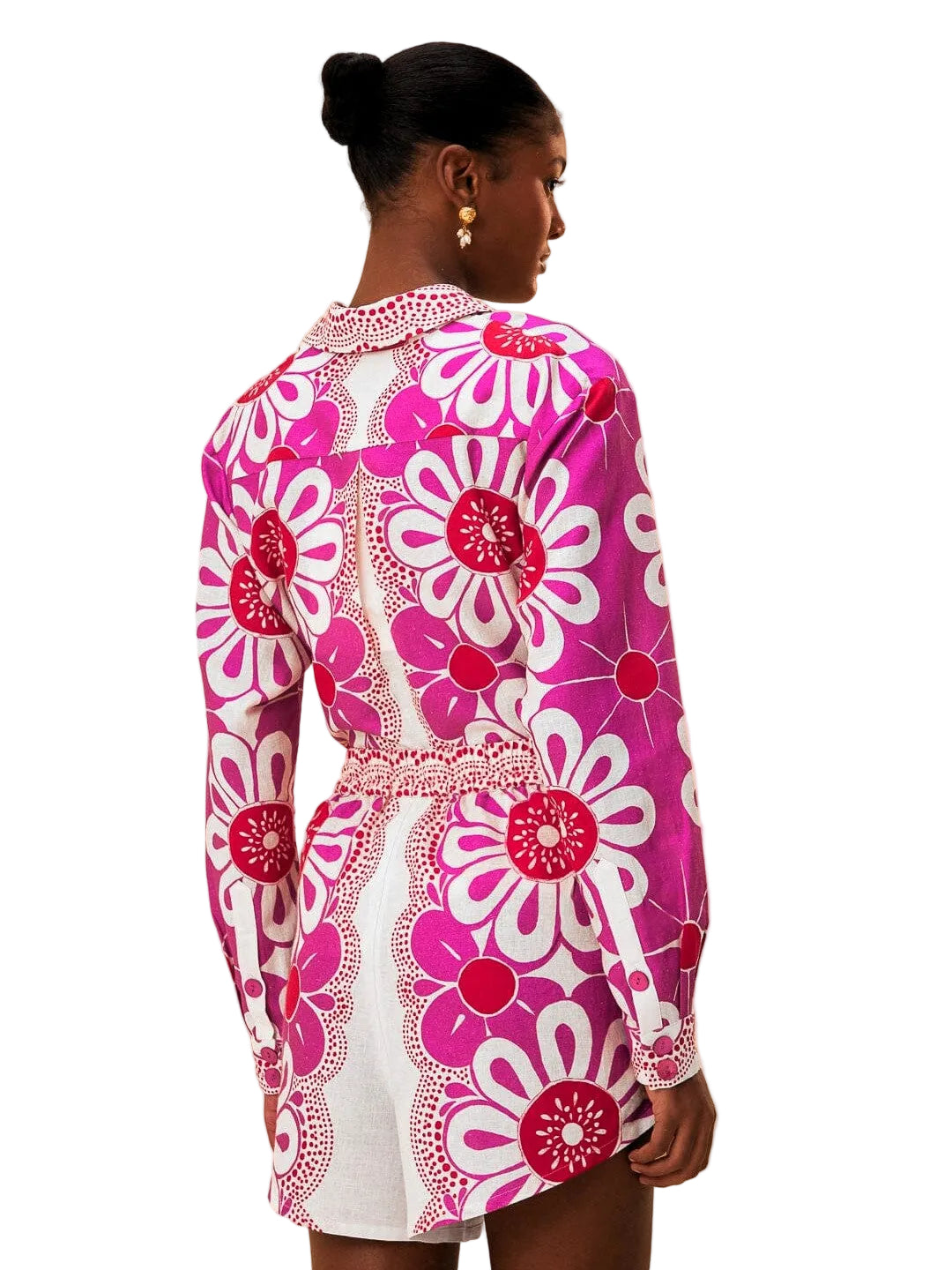 OffWhite Shorts With Pink Flower Pattern By Farm Rio
