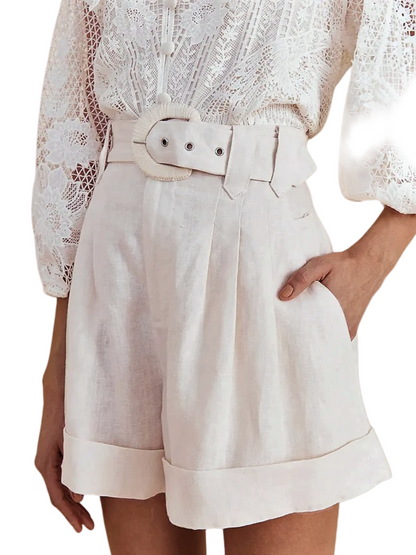 White Linen Short With Belt By Farm Rio 