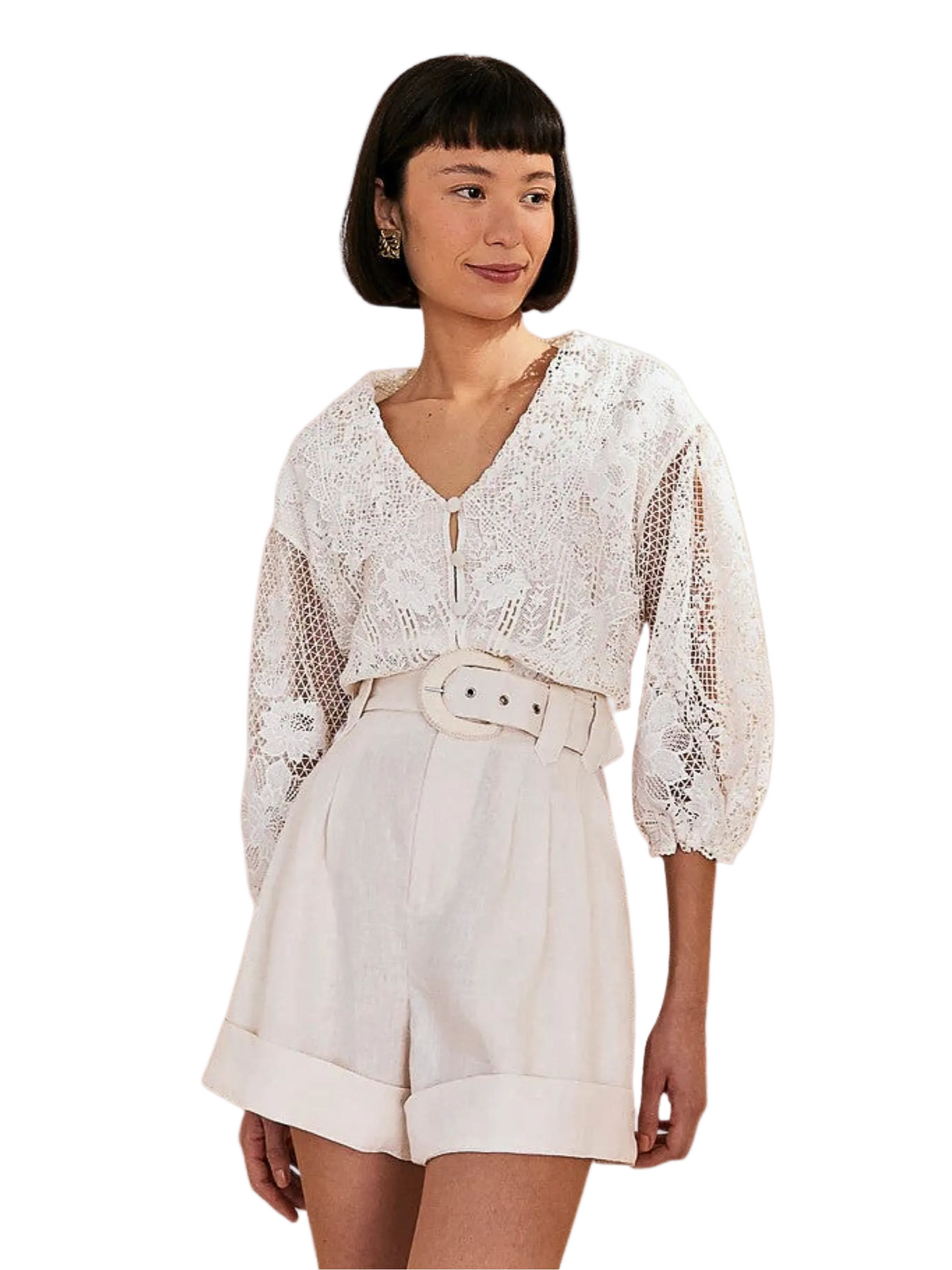 White Linen Short With Belt By Farm Rio 