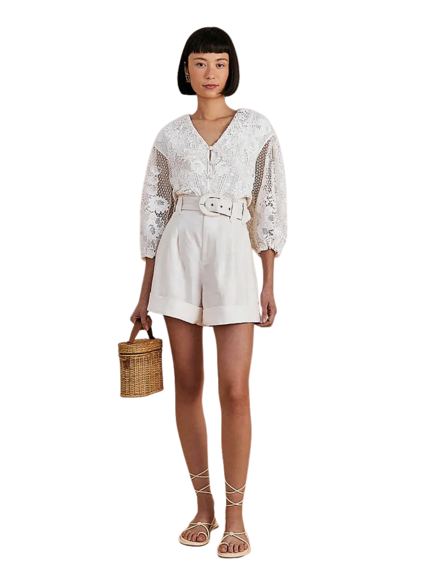 White Linen Short With Belt By Farm Rio 