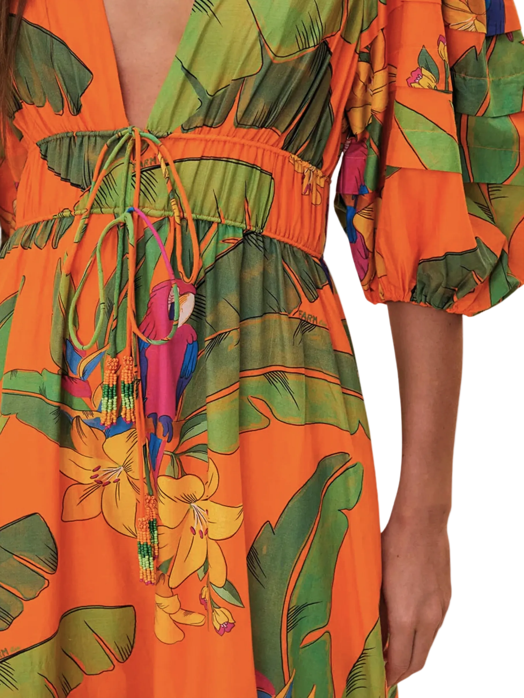 Maxi Orange Dress With Parrot Pattern By Farm Rio