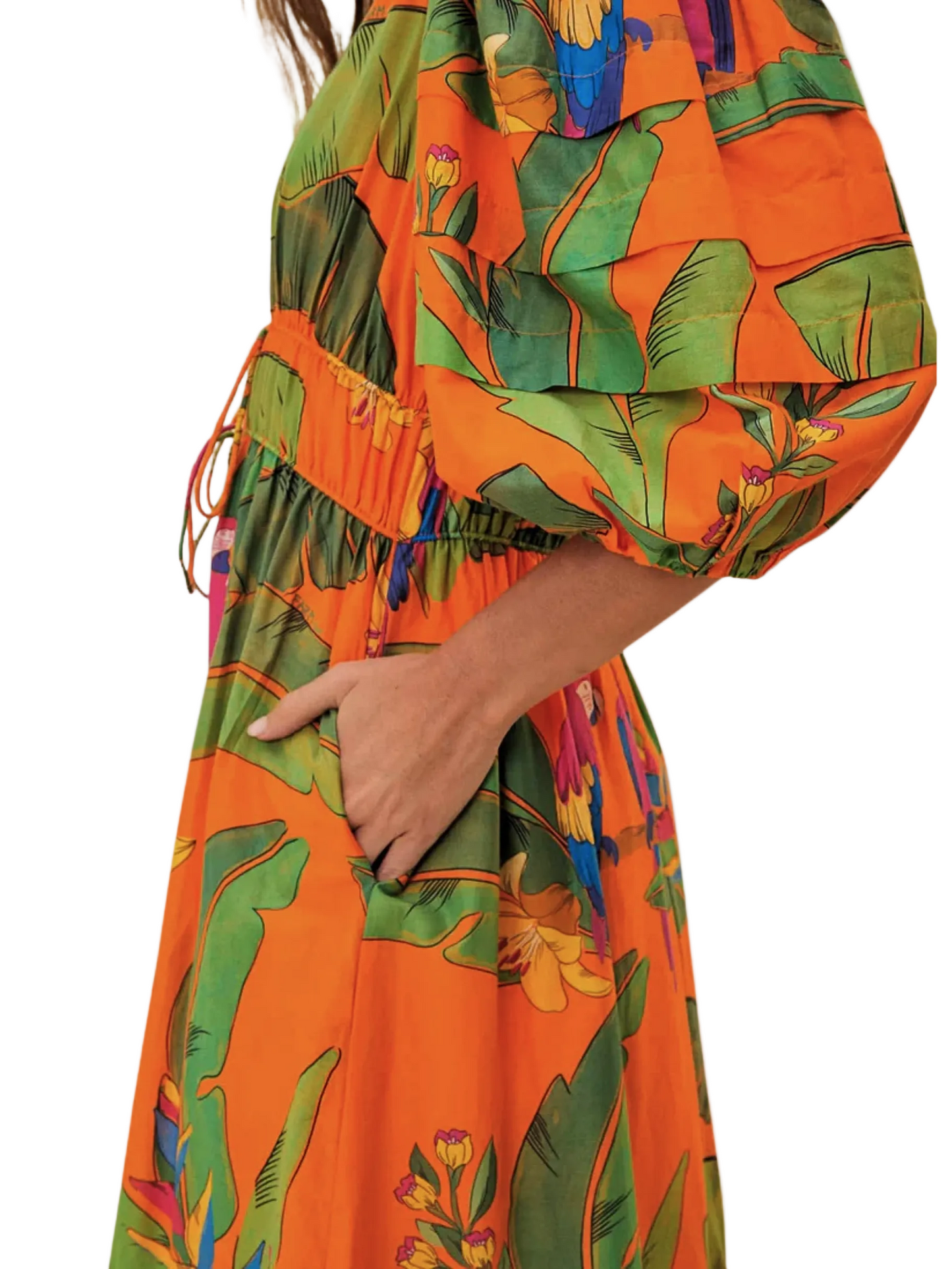 Maxi Orange Dress With Parrot Pattern By Farm Rio