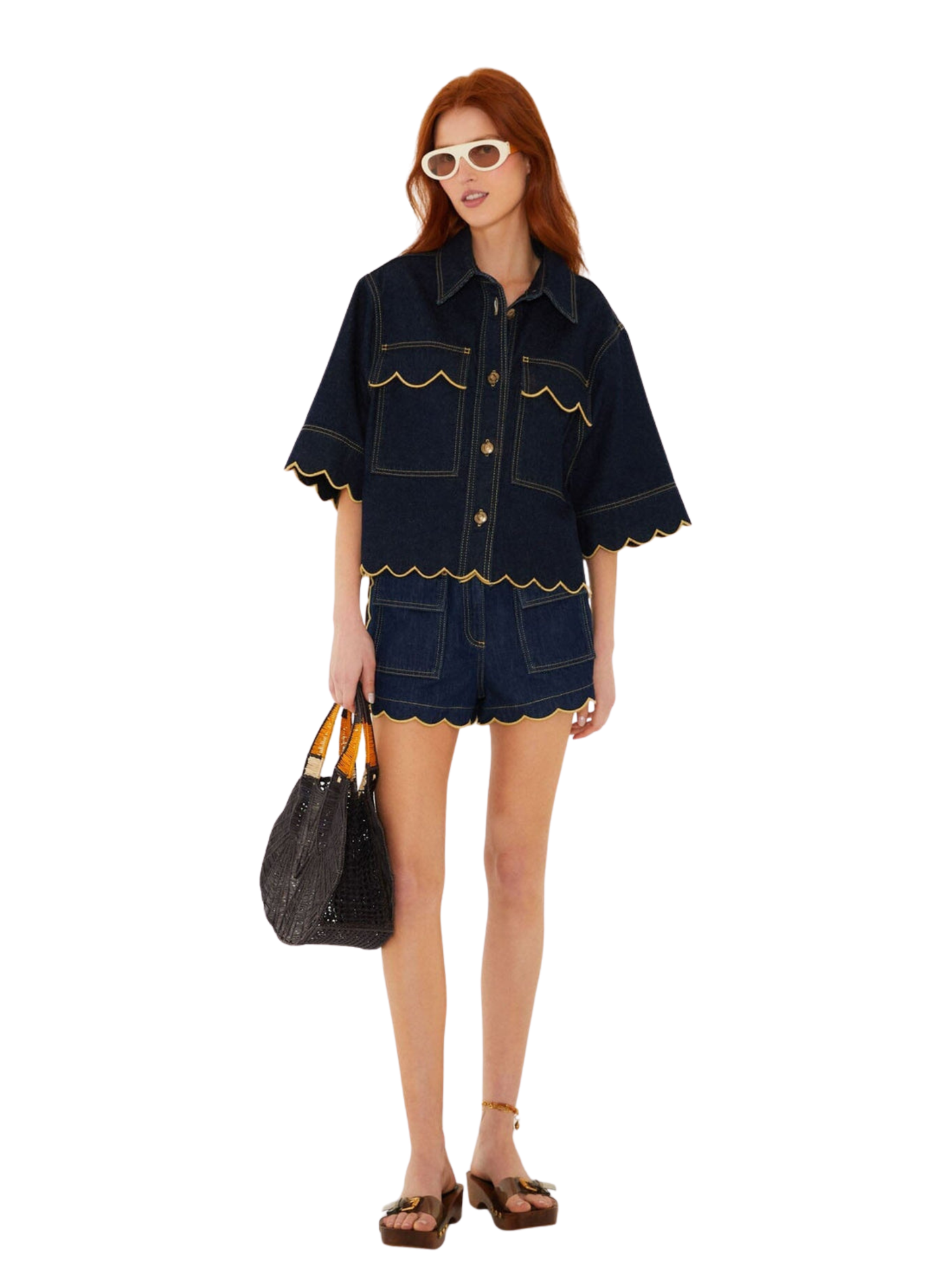farm rio Denim outfit with scalloped edges
