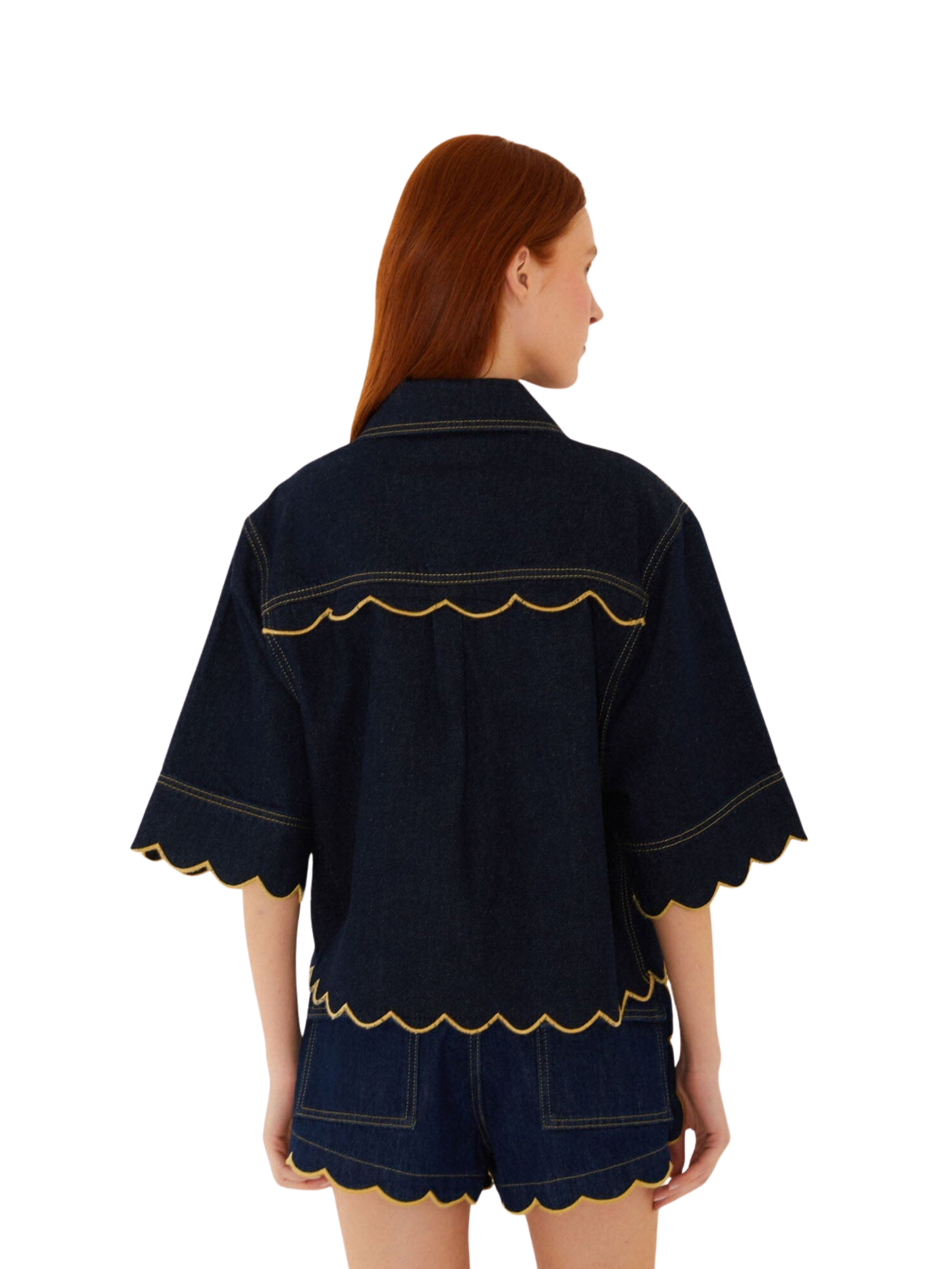 farm rio Denim outfit with scalloped edges
